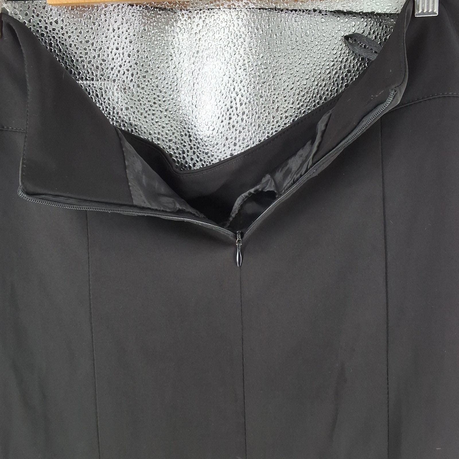 Black Paneled Midi Skirt Satin Trim V-Yoke Pockets Plus Size 56 / 22W Formal - View 6