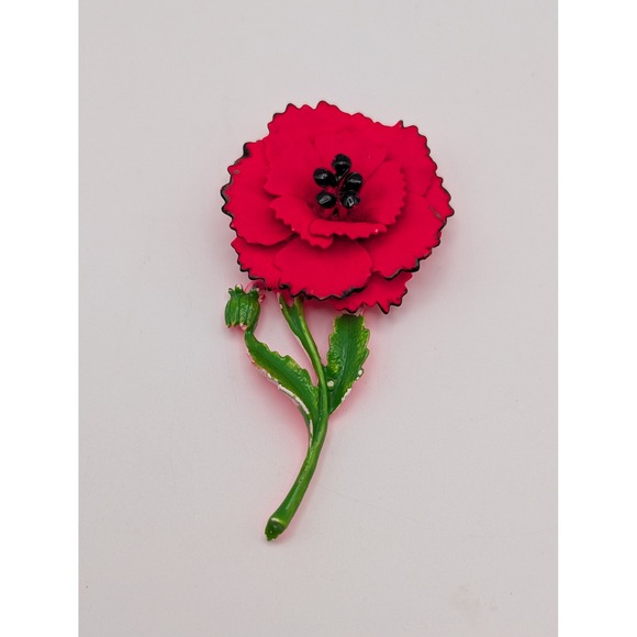 Vintage 60s Mod Enamel Flower Brooch White Black Red Retro Floral Pin 4" - View 17