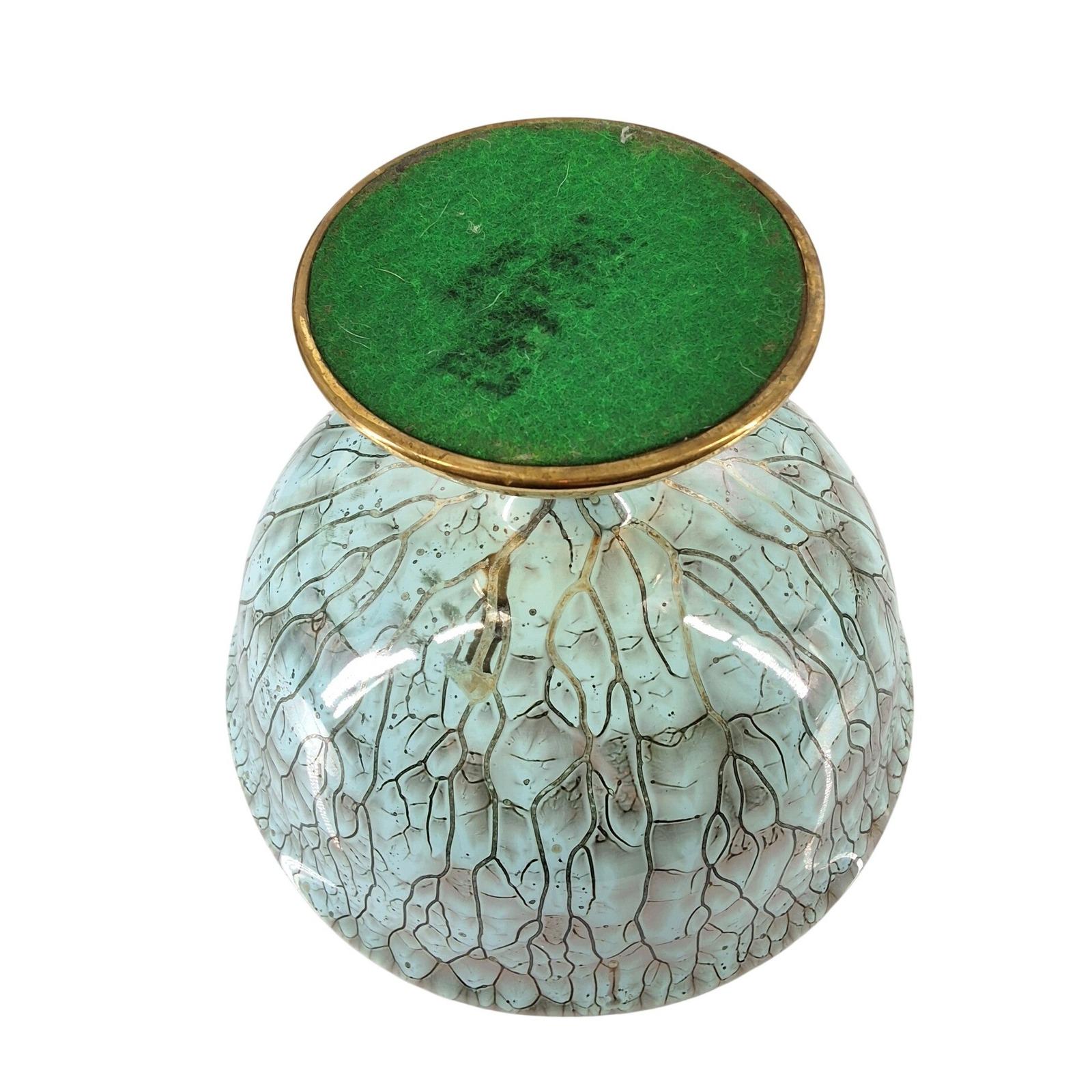 Vintage Delft Holland Turquoise Gold Veined Brass Pedestal Candy Bowl