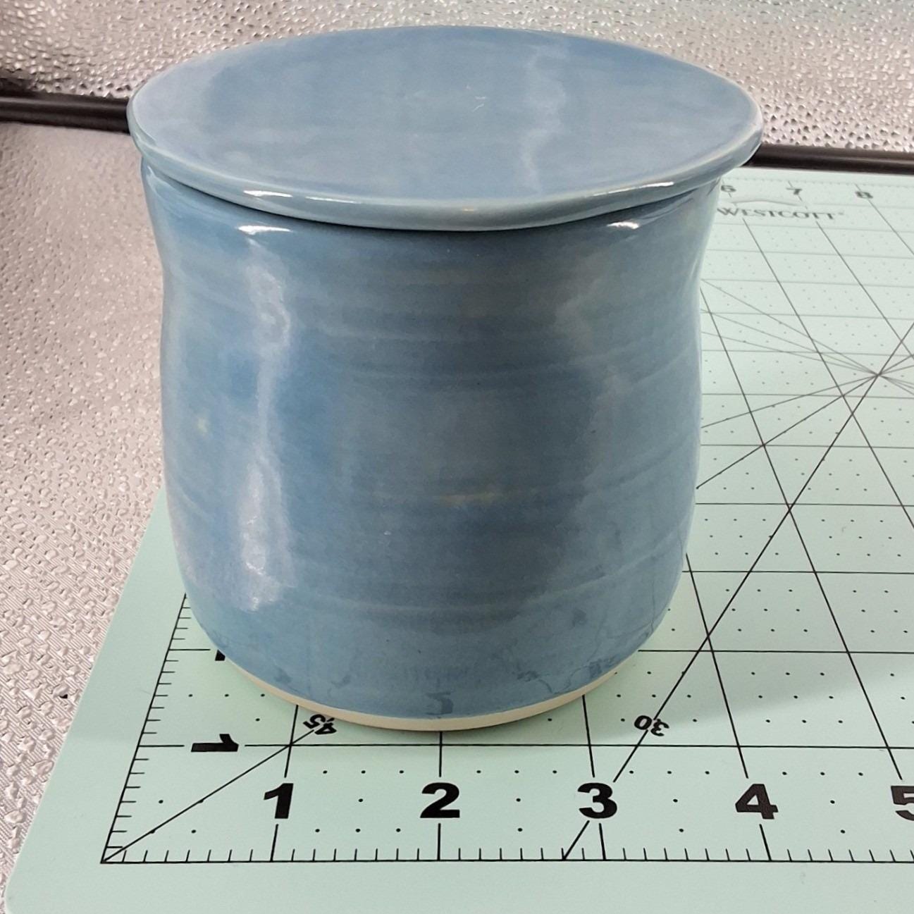 Blue Ceramic Studio Pottery French Butter Bell Crock Artisan Signed RM - View 4