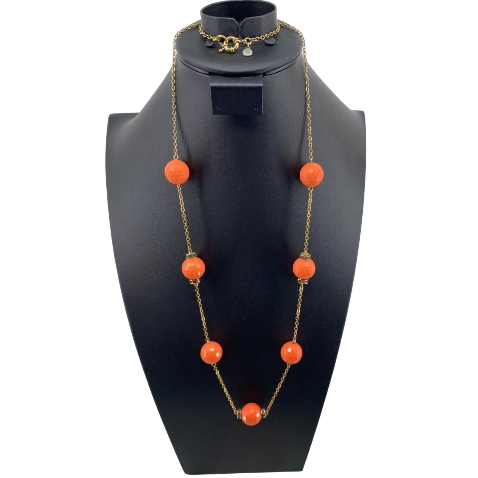 J. Crew Long Chain Faceted Rondelle Rhinestone Station Necklace Peach Fizz