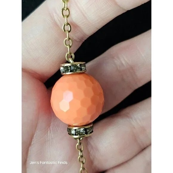 J. Crew Long Chain Faceted Rondelle Rhinestone Station Necklace Peach Fizz