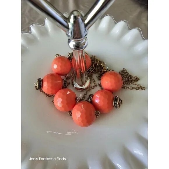 J. Crew Long Chain Faceted Rondelle Rhinestone Station Necklace Peach Fizz - View 3