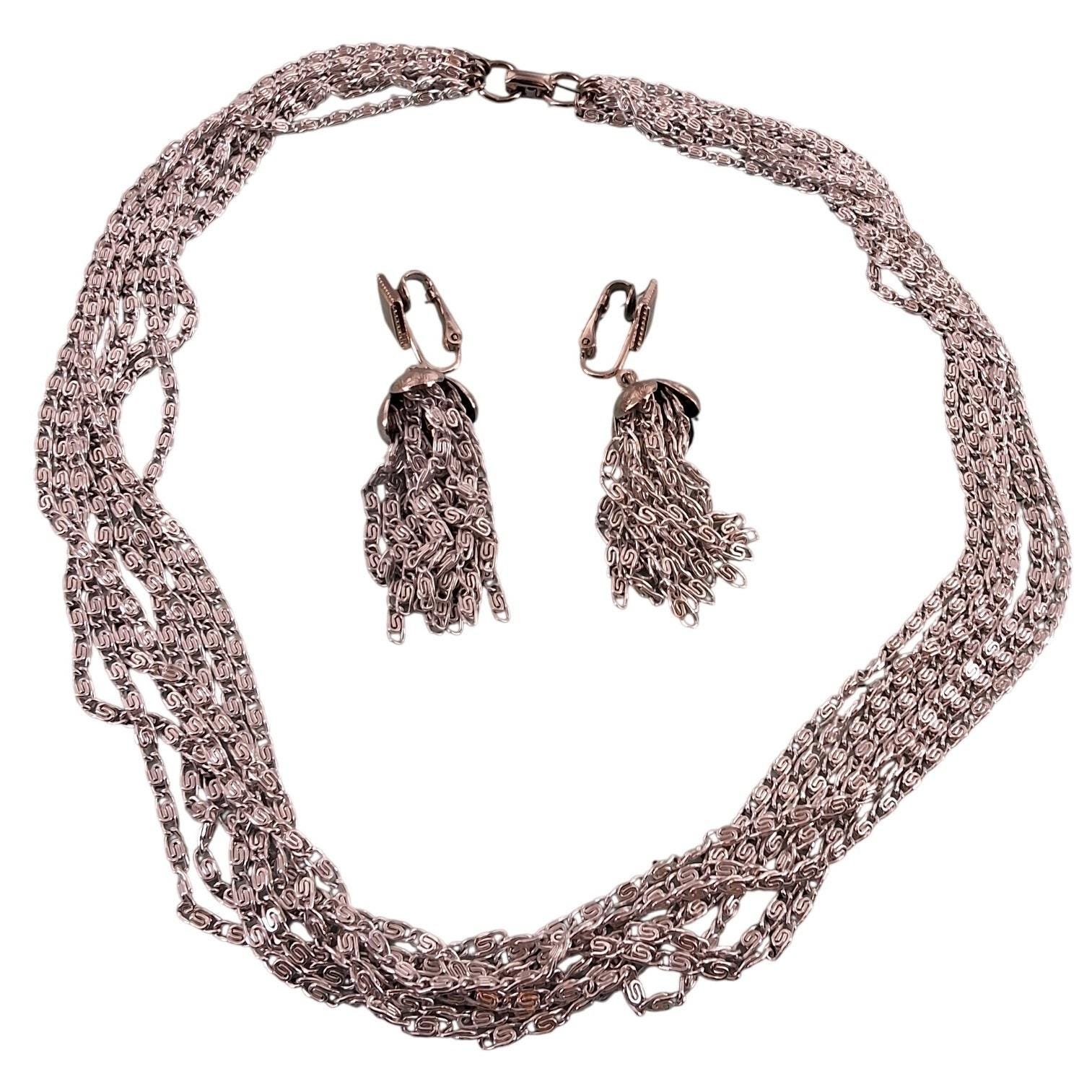 Sarah Coventry Silver Tone Multi Chain Necklace‎ & Earrings Set 20"