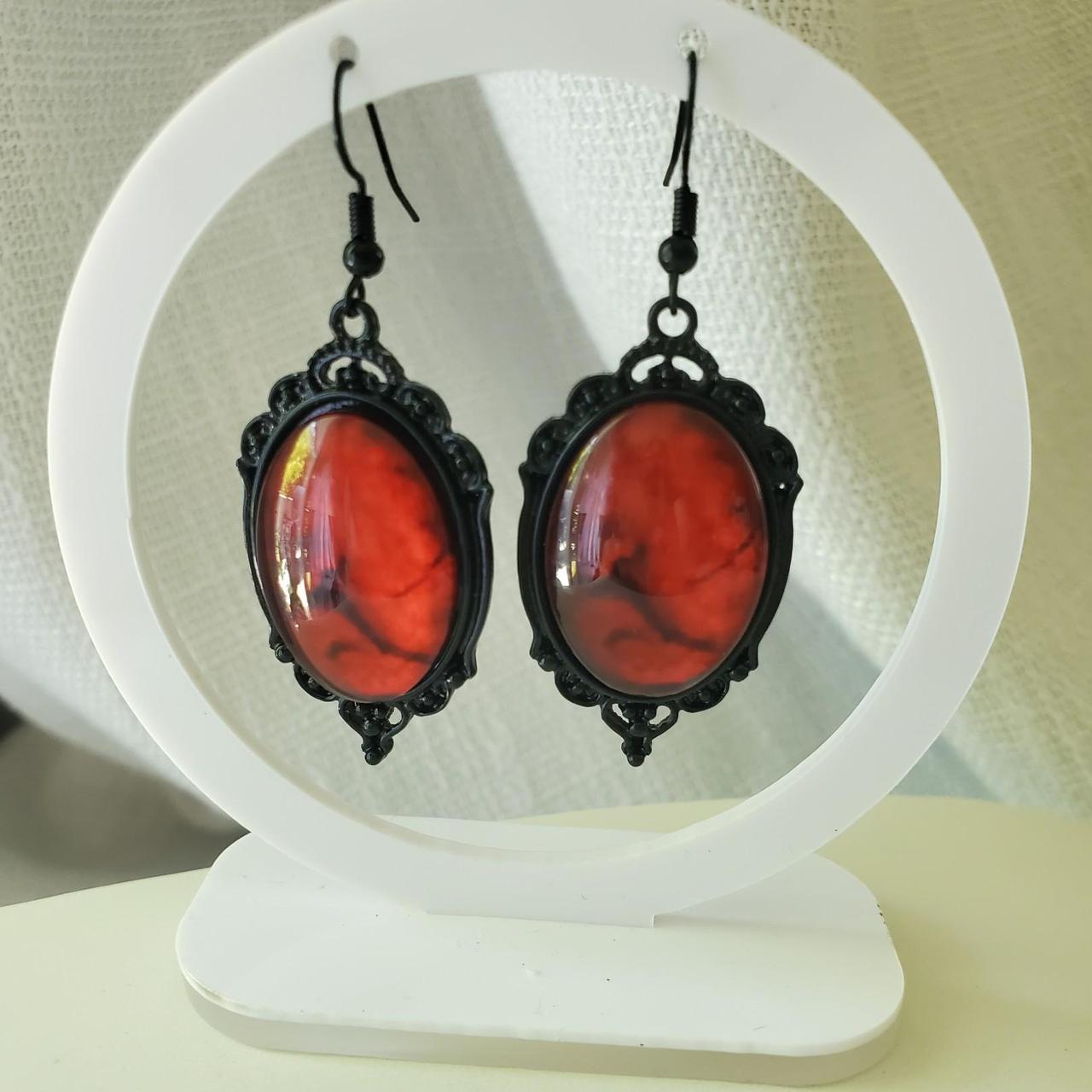 Red & Black Statement Choker Necklace & Dangle Earrings‎ Jewelry Set - View 12