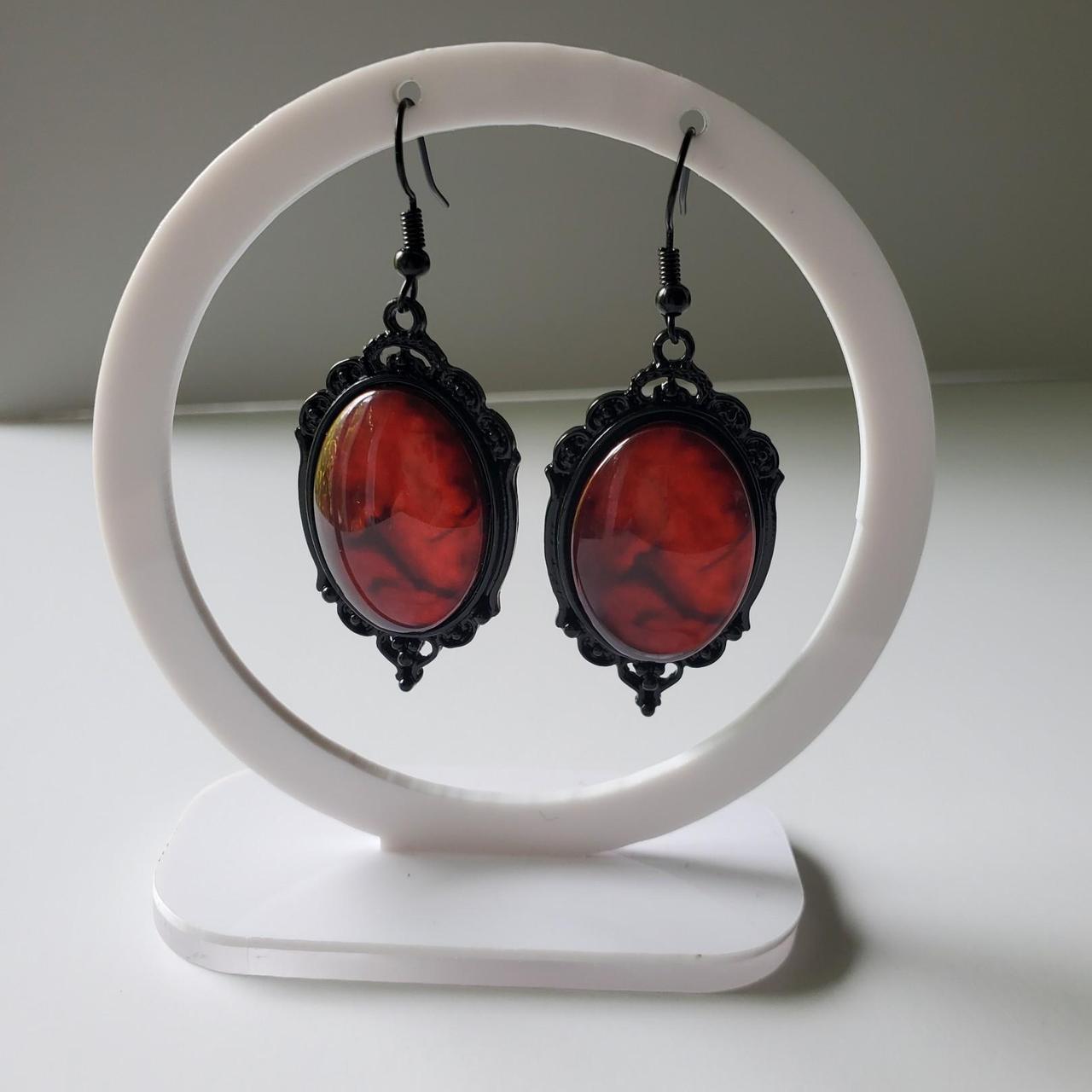Red & Black Statement Choker Necklace & Dangle Earrings‎ Jewelry Set - View 13