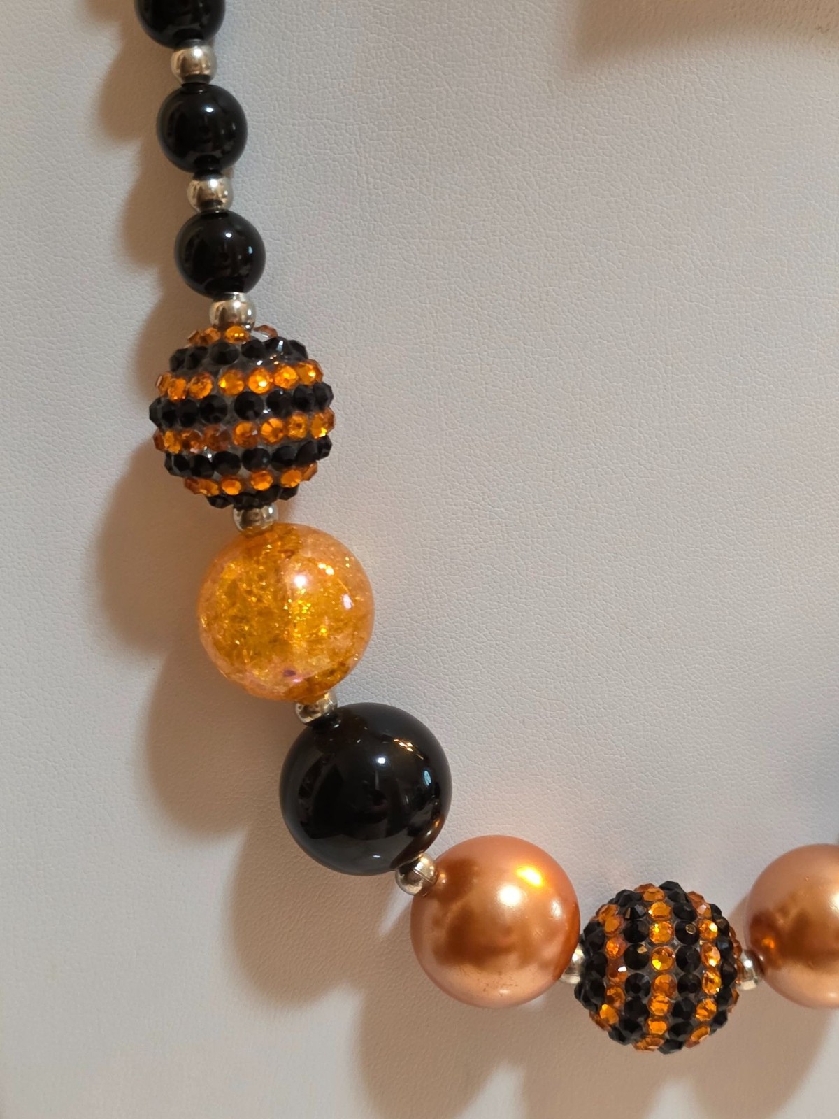 Black & Orange Beaded Halloween Statement Necklace With Adjustable Chain 20-22"‎