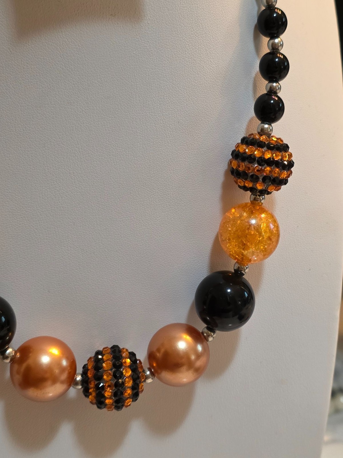 Black & Orange Beaded Halloween Statement Necklace With Adjustable Chain 20-22"‎ - View 4