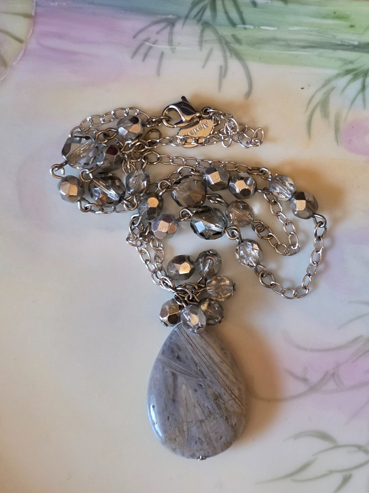 Alexis K. Silver-Tone Chain Necklace With Teardrop‎ Pendant
