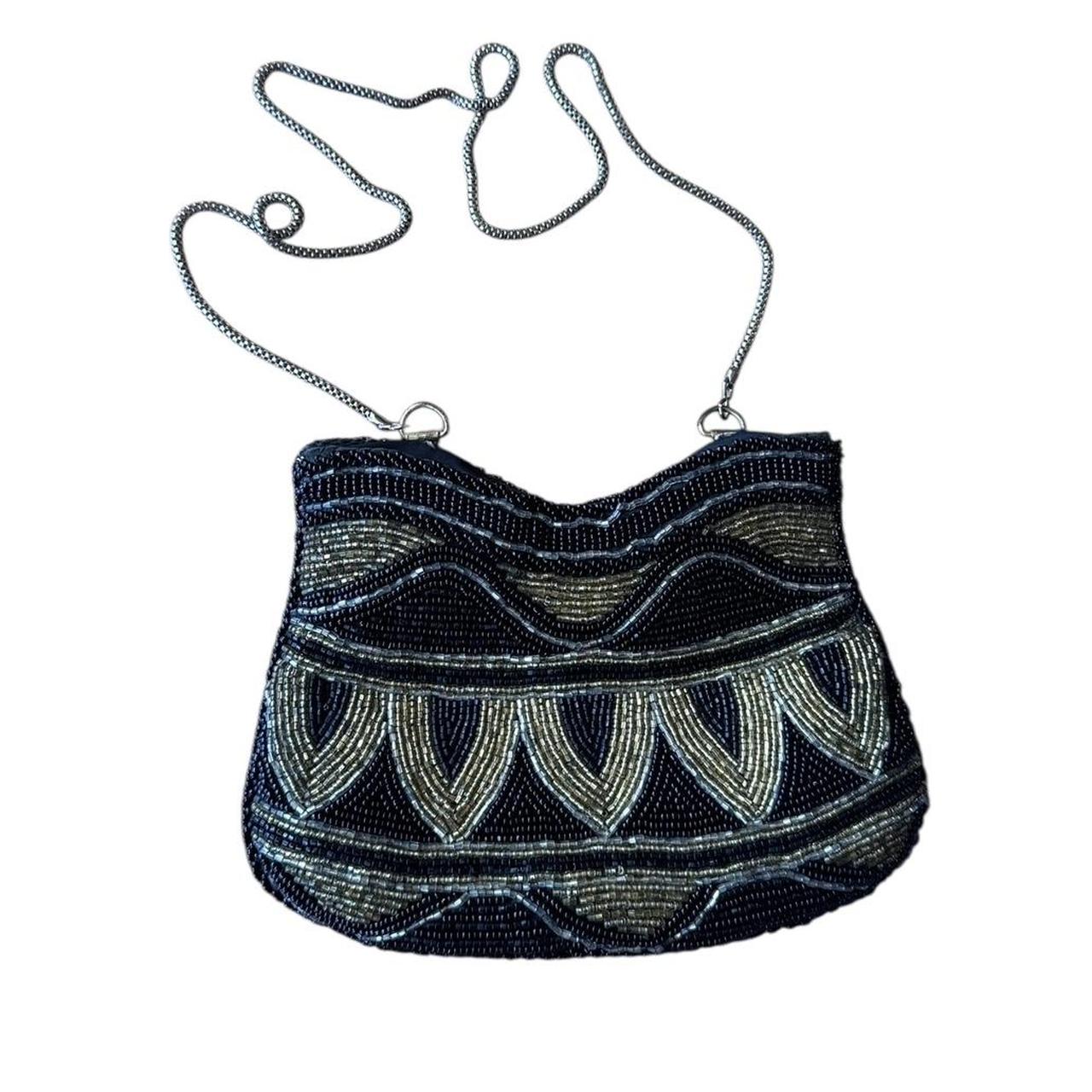 Vintage Beaded Evening Bag With Intricate Design & Chain Strap - View 13