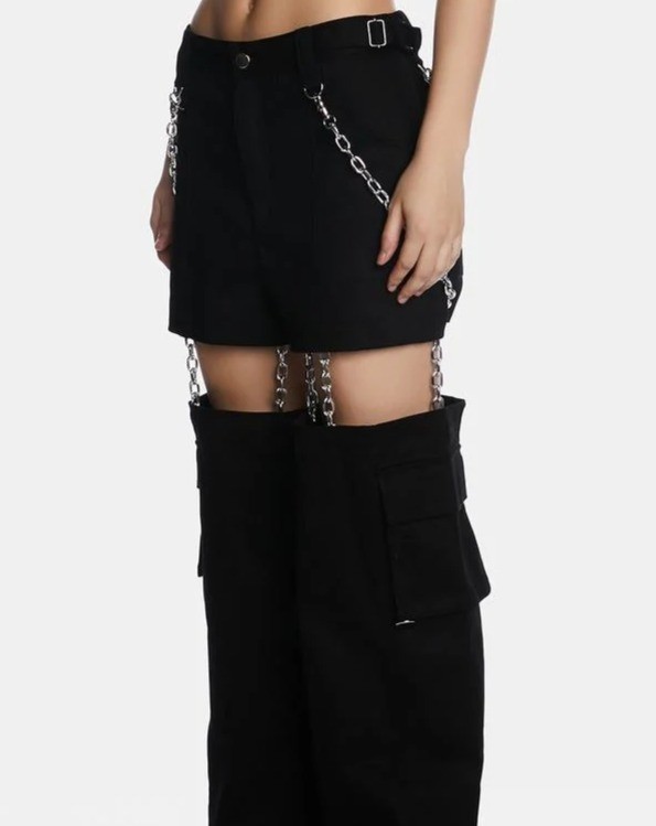 Black Chain-Linked Convertible Pants‎ With Cargo Pockets Size XXS - View 9