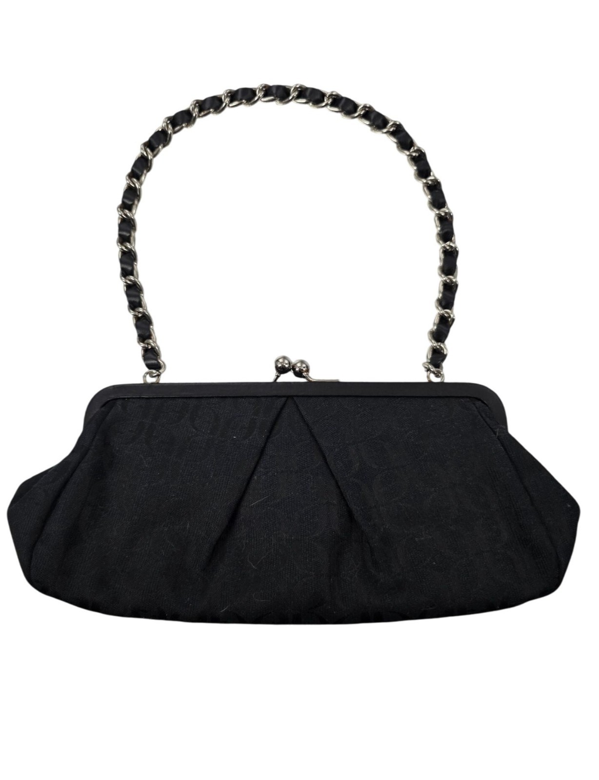 Fossil Y2K Black Leather & Chain Jacquard Fabric Mini Purse‎ Kiss-Lock Closure