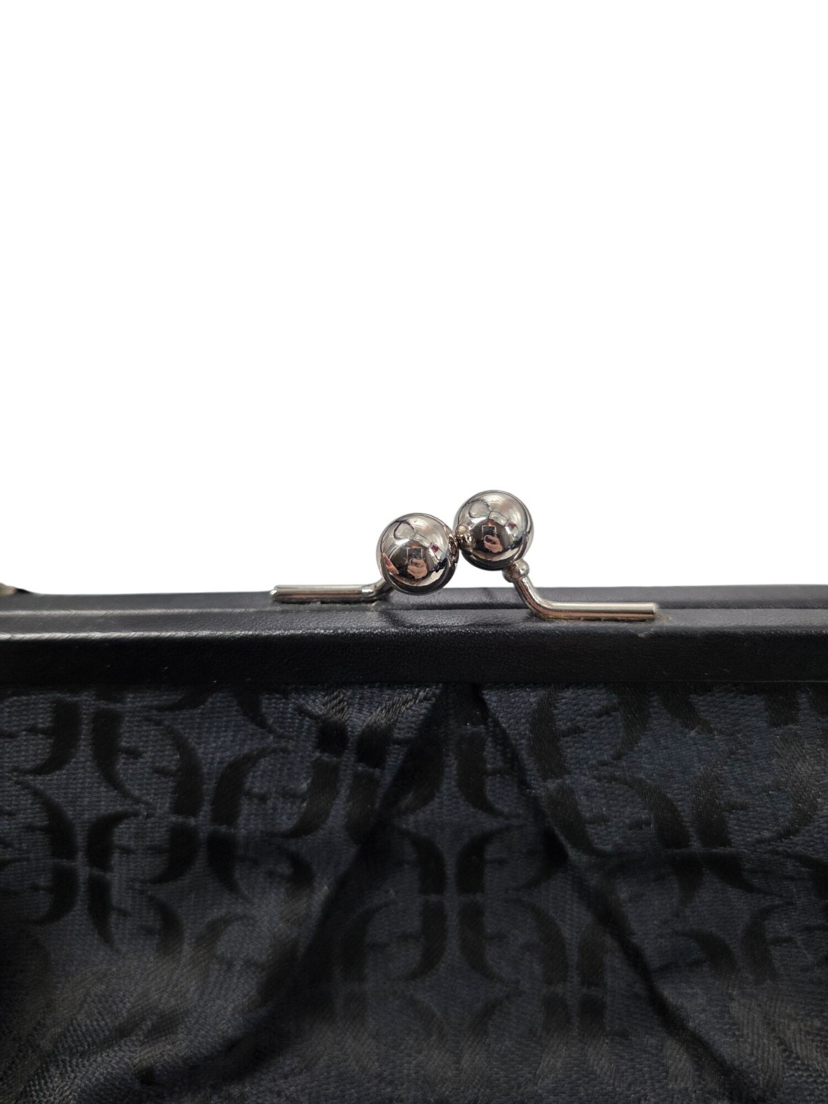 Fossil Y2K Black Leather & Chain Jacquard Fabric Mini Purse‎ Kiss-Lock Closure