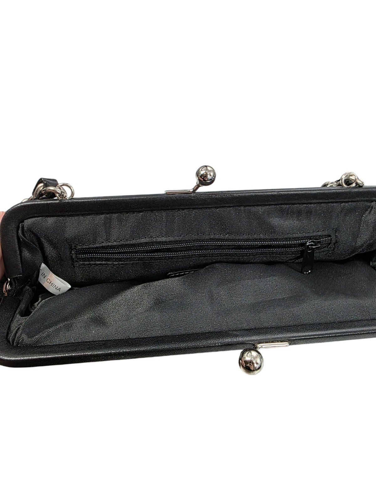 Fossil Y2K Black Leather & Chain Jacquard Fabric Mini Purse‎ Kiss-Lock Closure - View 5