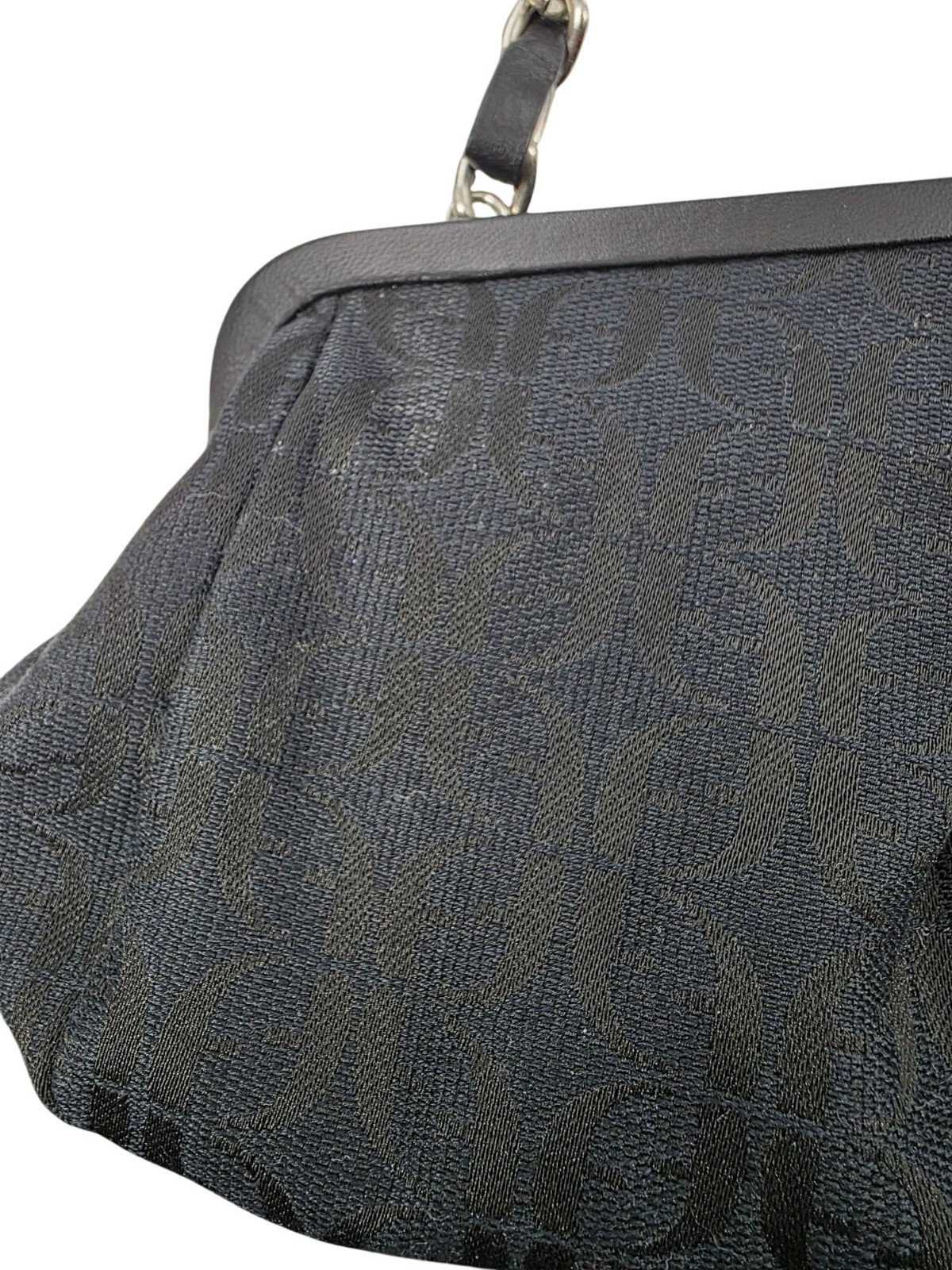Fossil Y2K Black Leather & Chain Jacquard Fabric Mini Purse‎ Kiss-Lock Closure - View 7