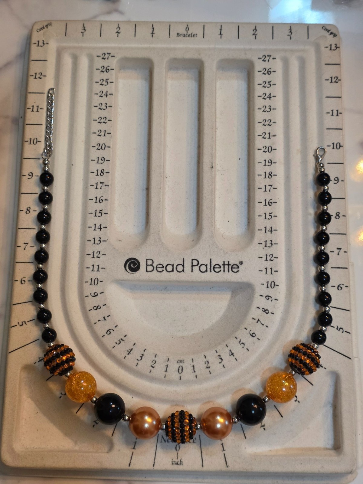 Black & Orange Beaded Halloween Statement Necklace With Adjustable Chain 20-22"‎ - View 6
