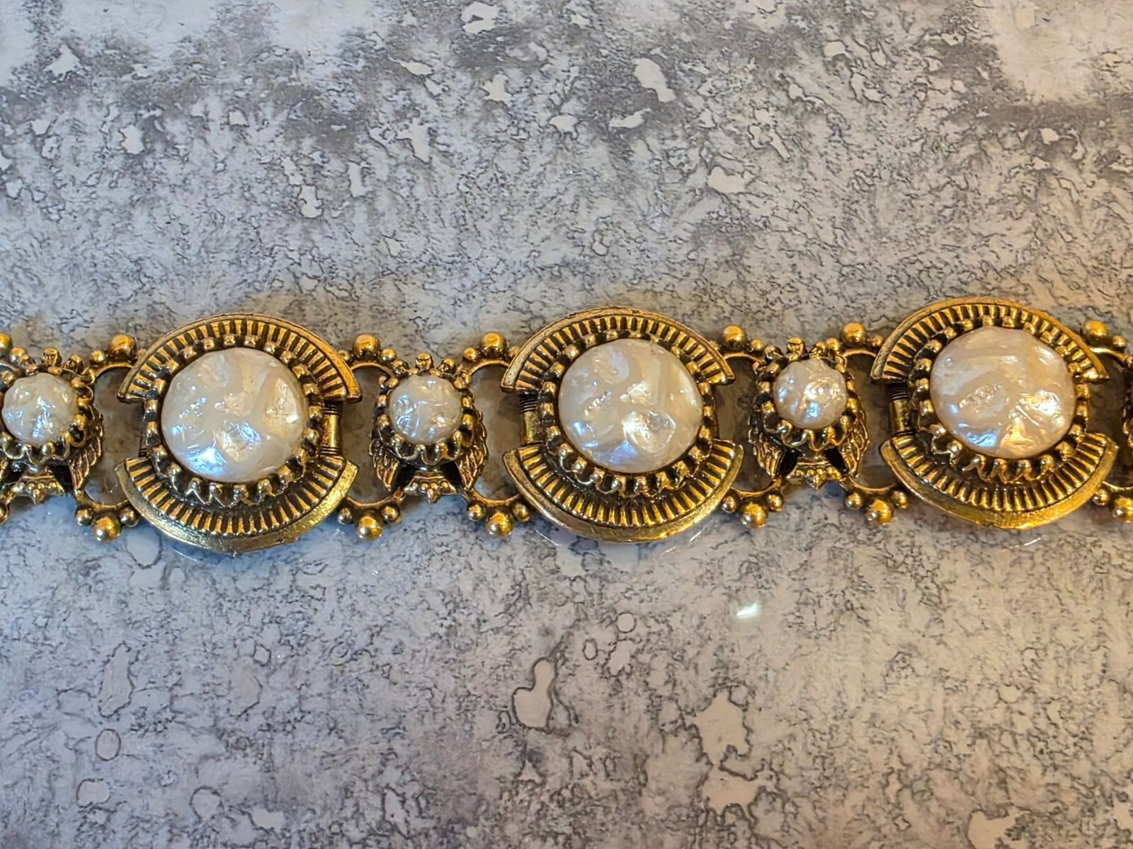 Antique Book Chain Bracelet With‎ Faux Pearl Accents