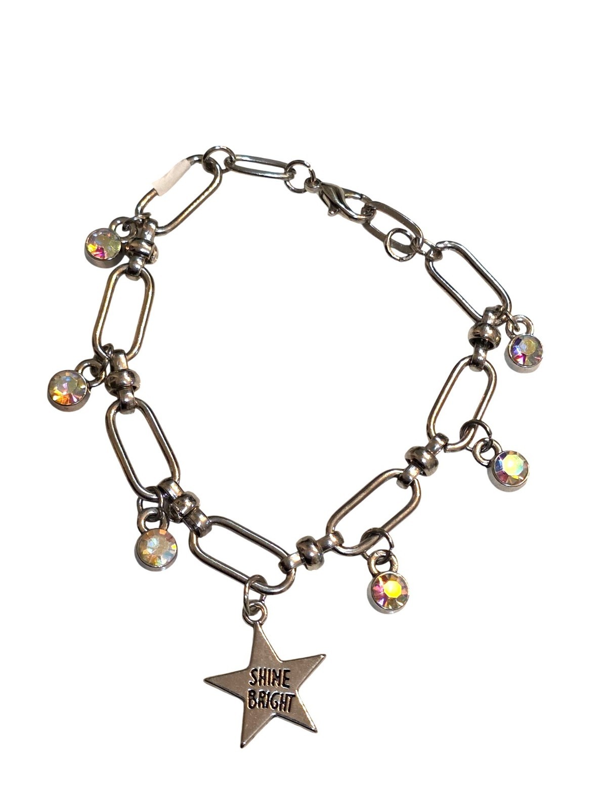 Silver Tone‎ Bracelet With Crystal Charms & "Shine Bright" Star Pendant