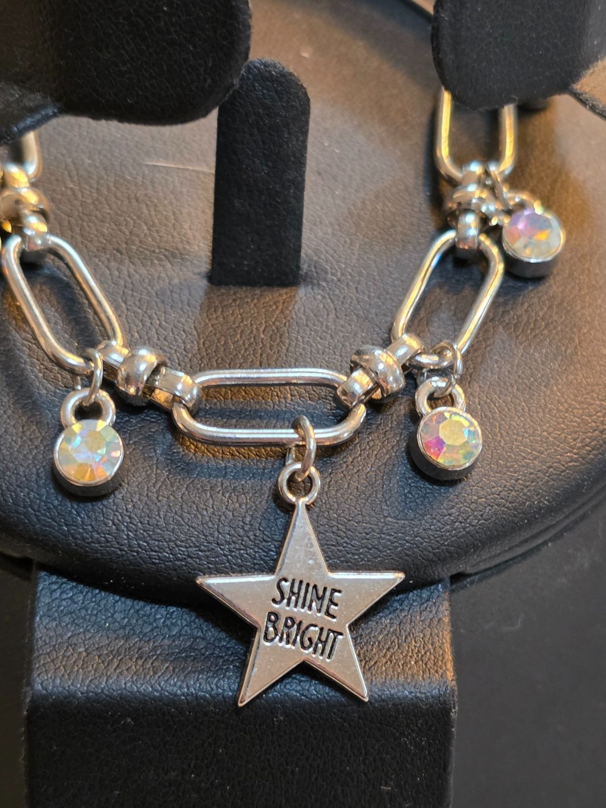 Silver Tone‎ Bracelet With Crystal Charms & "Shine Bright" Star Pendant
