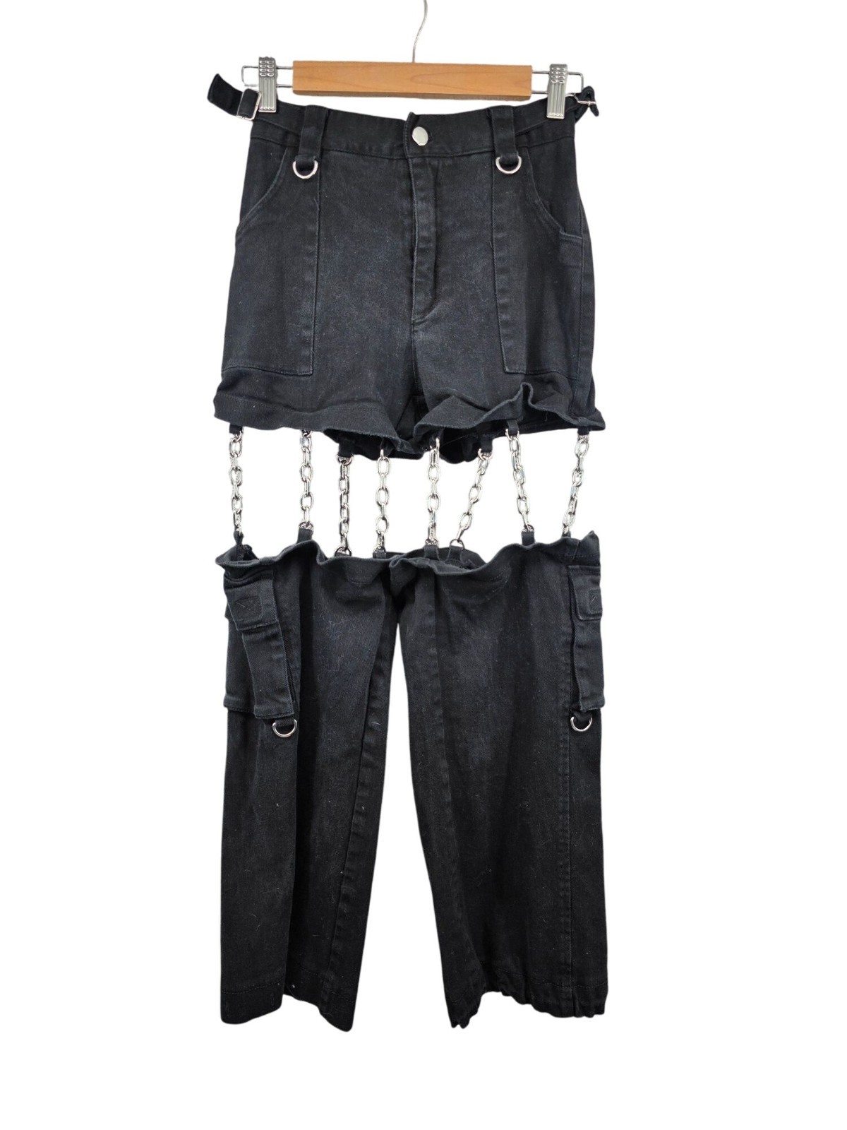 Black Chain-Linked Convertible Pants‎ With Cargo Pockets Size XXS