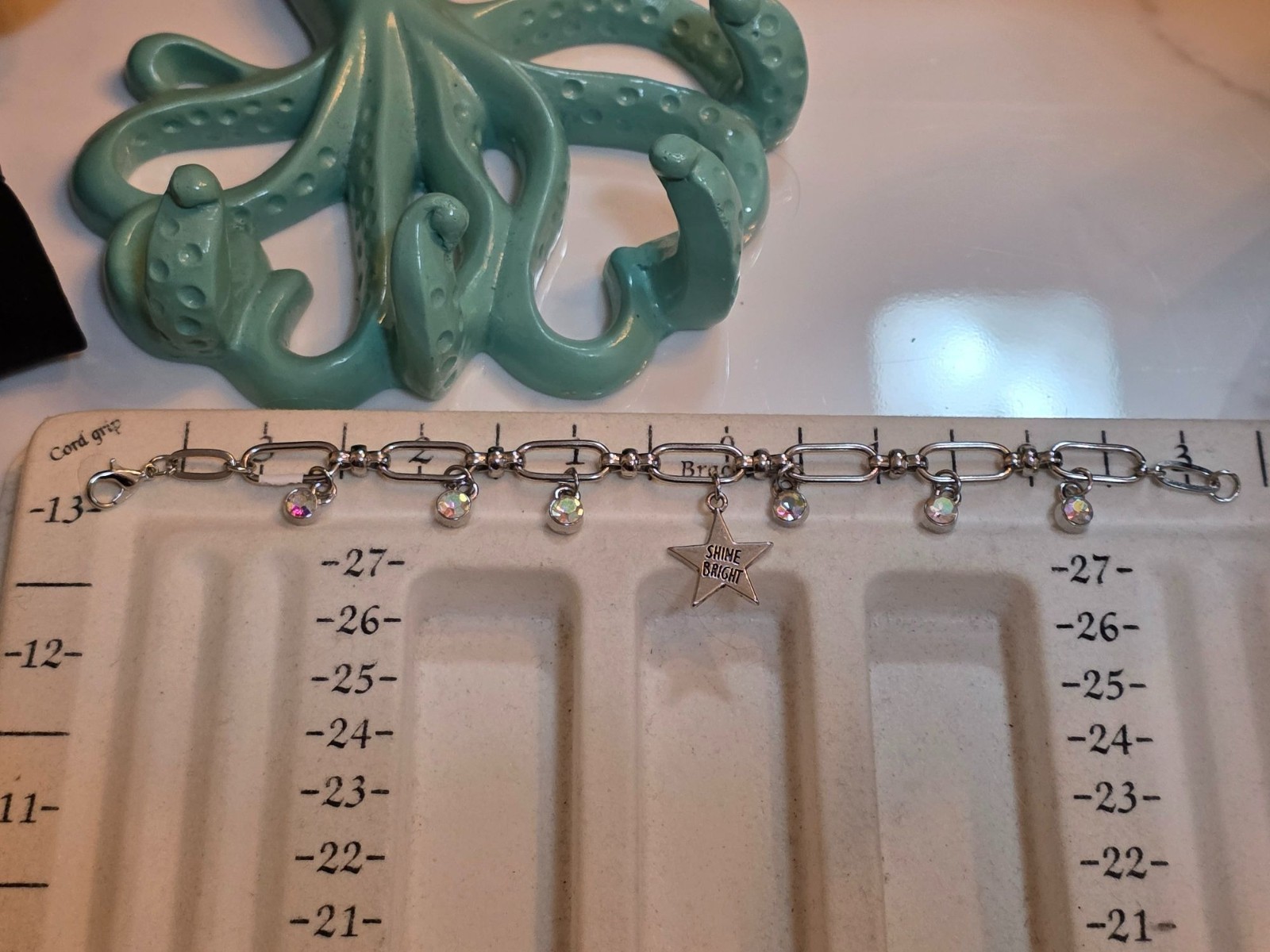 Silver Tone‎ Bracelet With Crystal Charms & "Shine Bright" Star Pendant - View 5