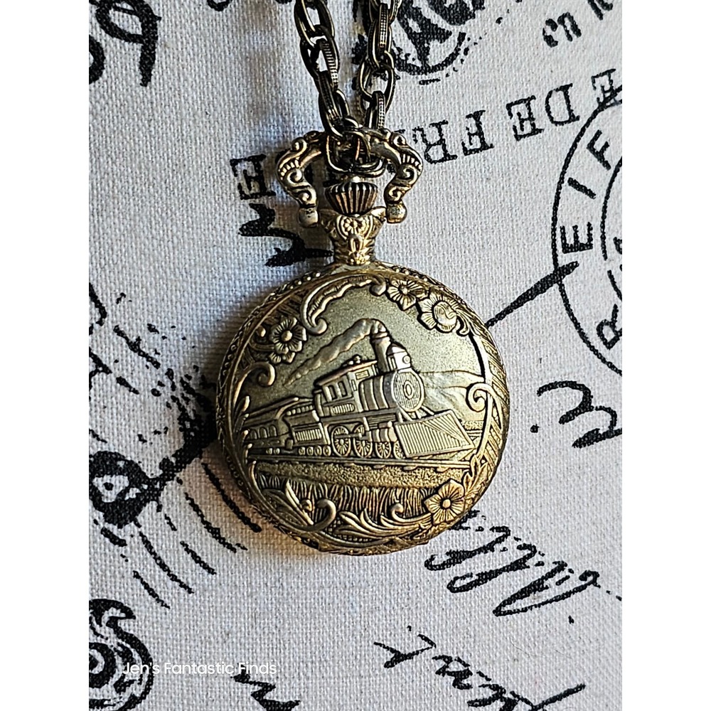 Milan Pocket Watch with Chain-link Necklace 39-46" Steam Punk‎ Antique Gold - View 5