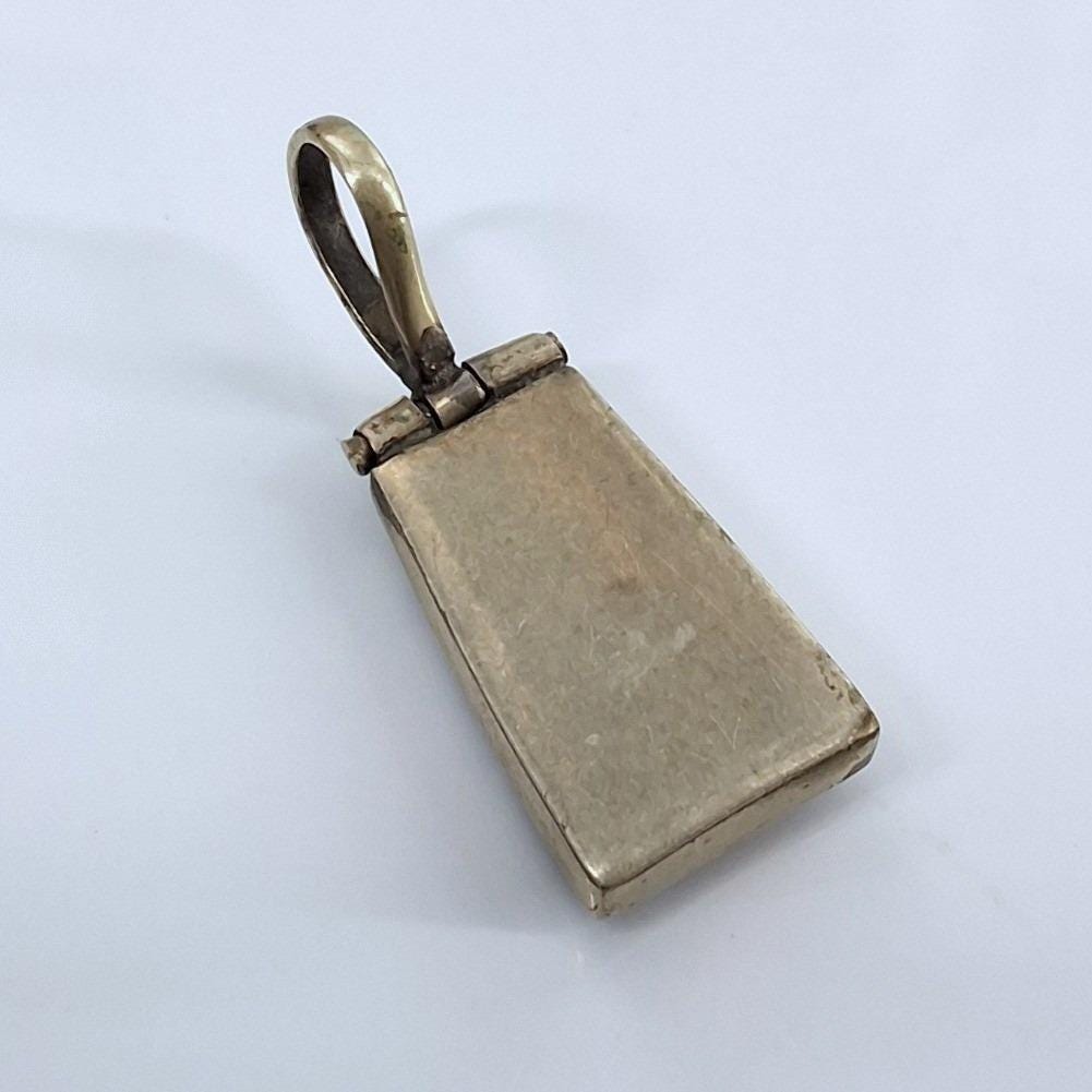 Vintage Art Deco Black Onyx Inlay Rectangular Silver Tone Pendant Charm