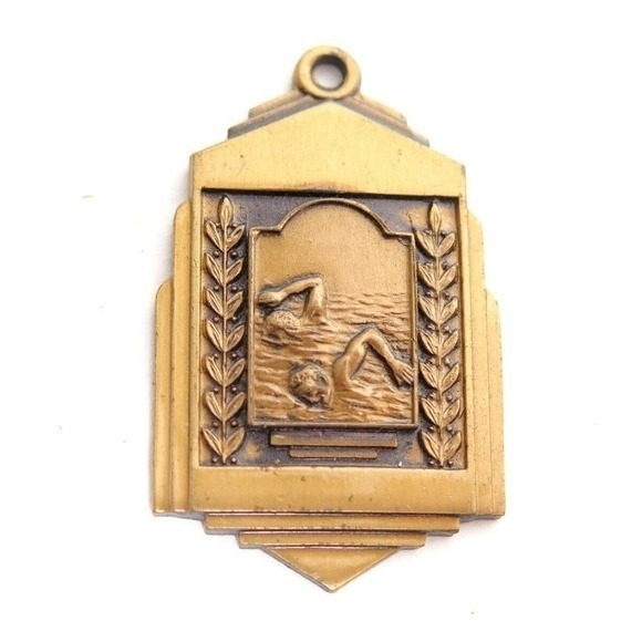 Vintage Art Deco Black Onyx Inlay Rectangular Silver Tone Pendant Charm - View 17