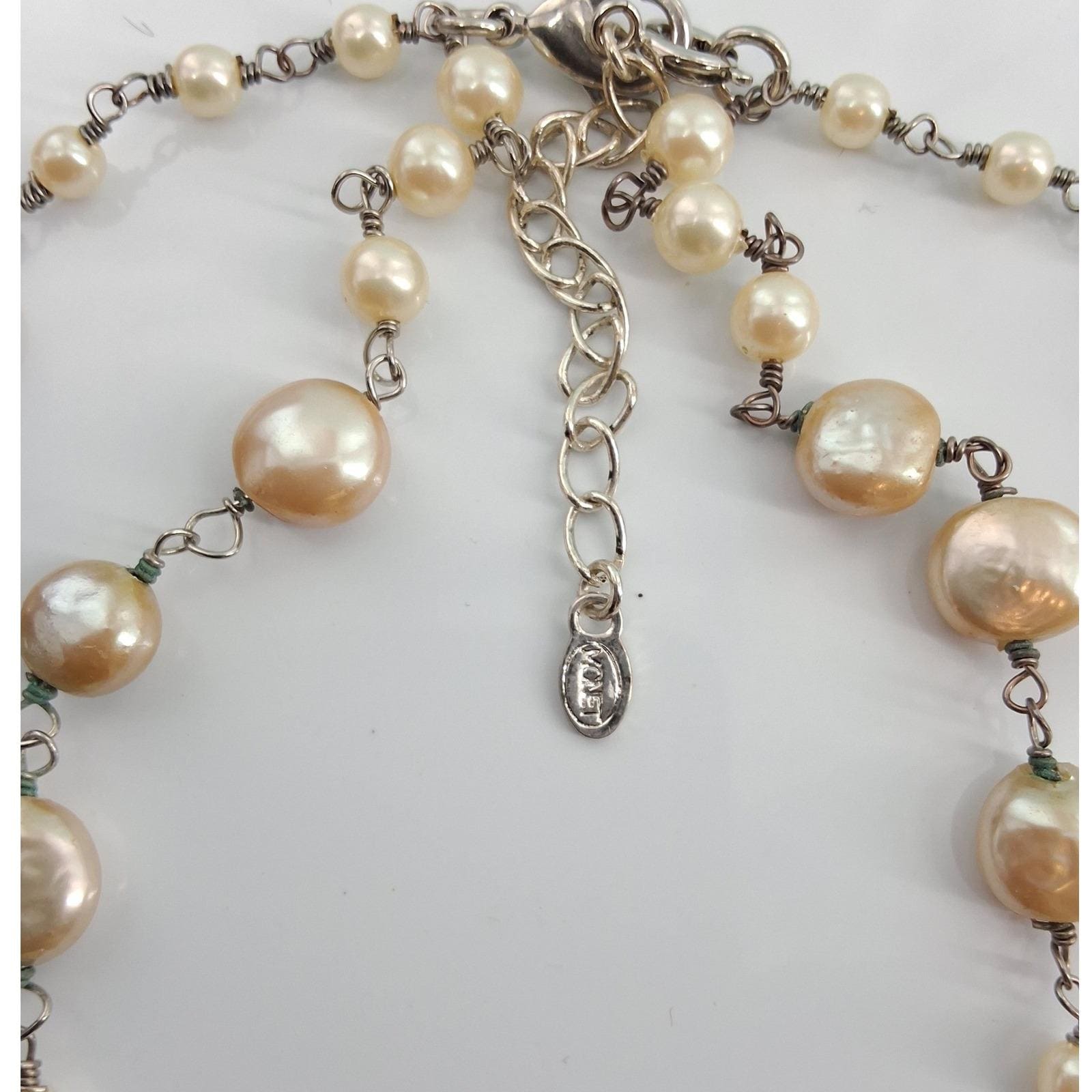 Monet Champagne Faux Pearl Multi-Strand Y-Necklace Silver Tone Teardrop - View 3