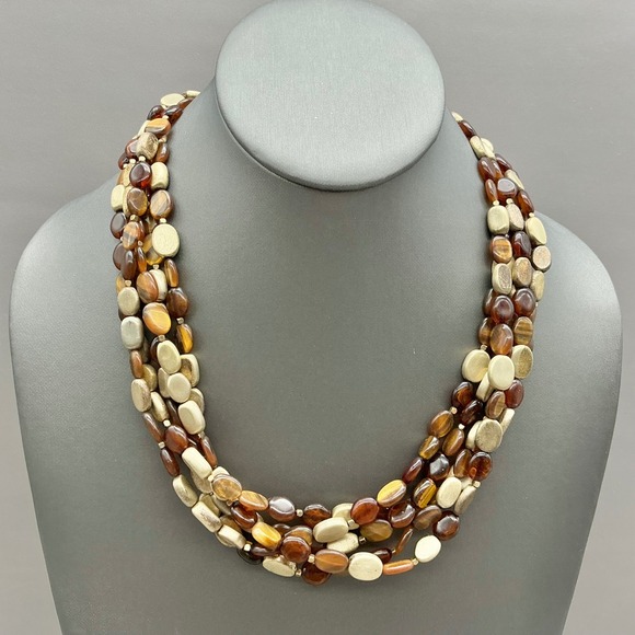 Monet Champagne Faux Pearl Multi-Strand Y-Necklace Silver Tone Teardrop - View 19