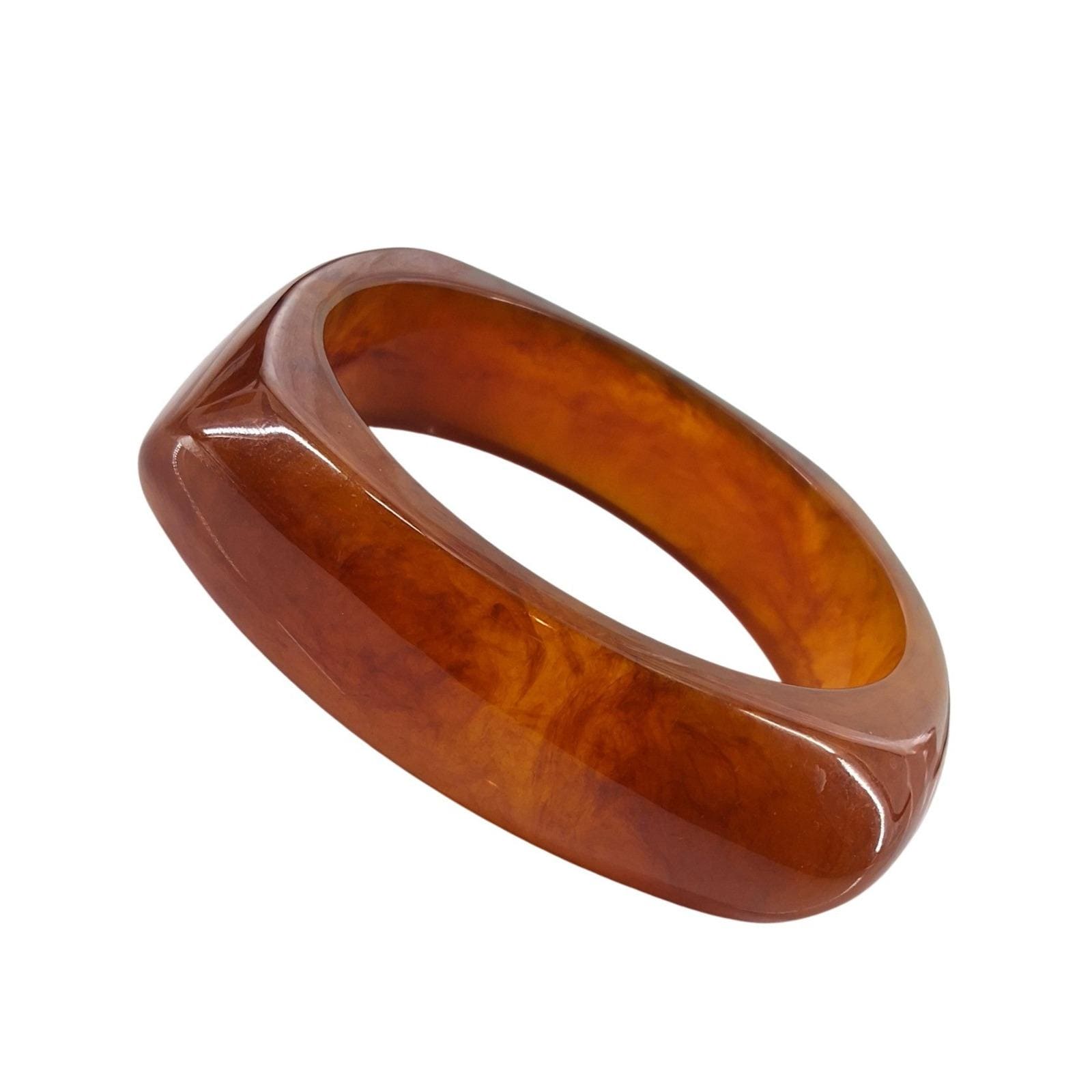 Vintage Root Beer Chunky Bangle Bracelet Marbled Square Resin Lucite
