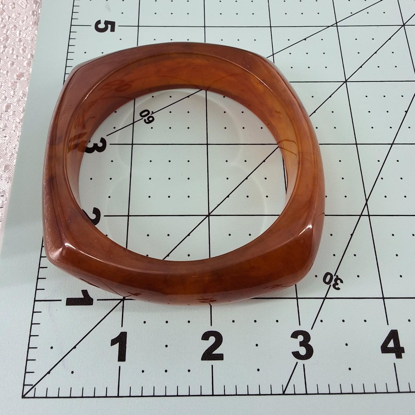 Vintage Root Beer Chunky Bangle Bracelet Marbled Square Resin Lucite