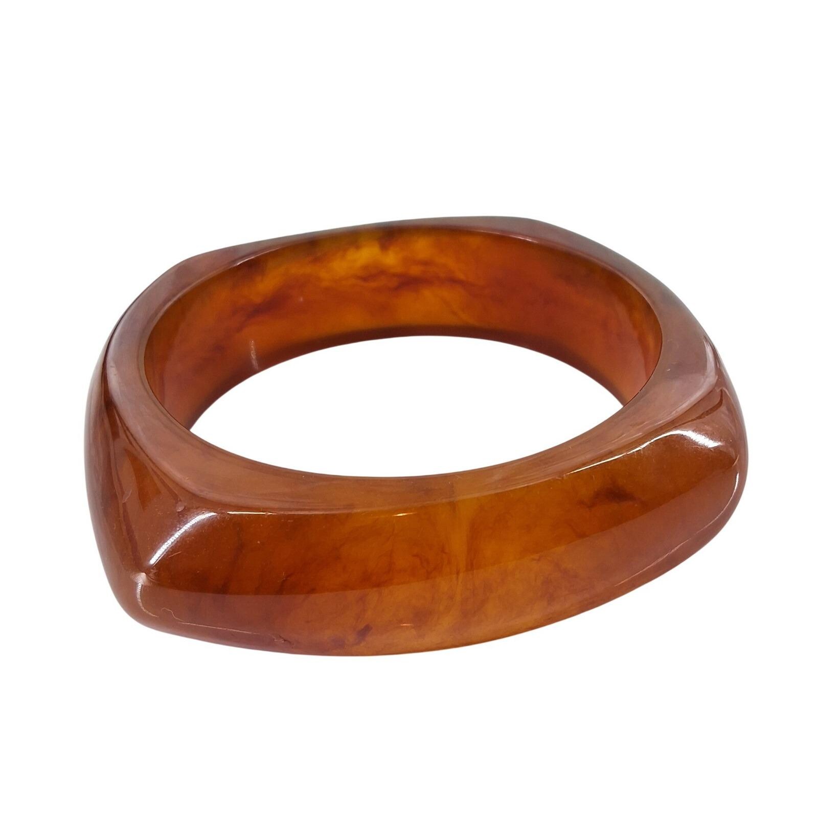 Vintage Root Beer Chunky Bangle Bracelet Marbled Square Resin Lucite - View 3