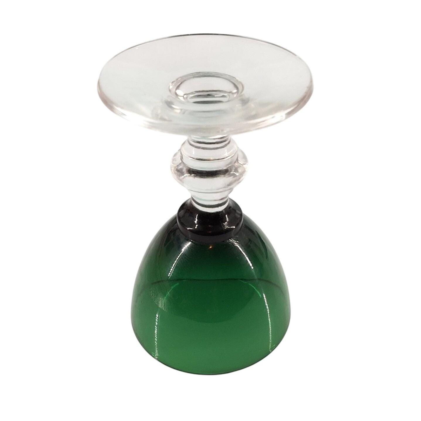 Vintage Forest Green Clear Wafer Stem Cordial Liqueur Glass MCM 3.25"