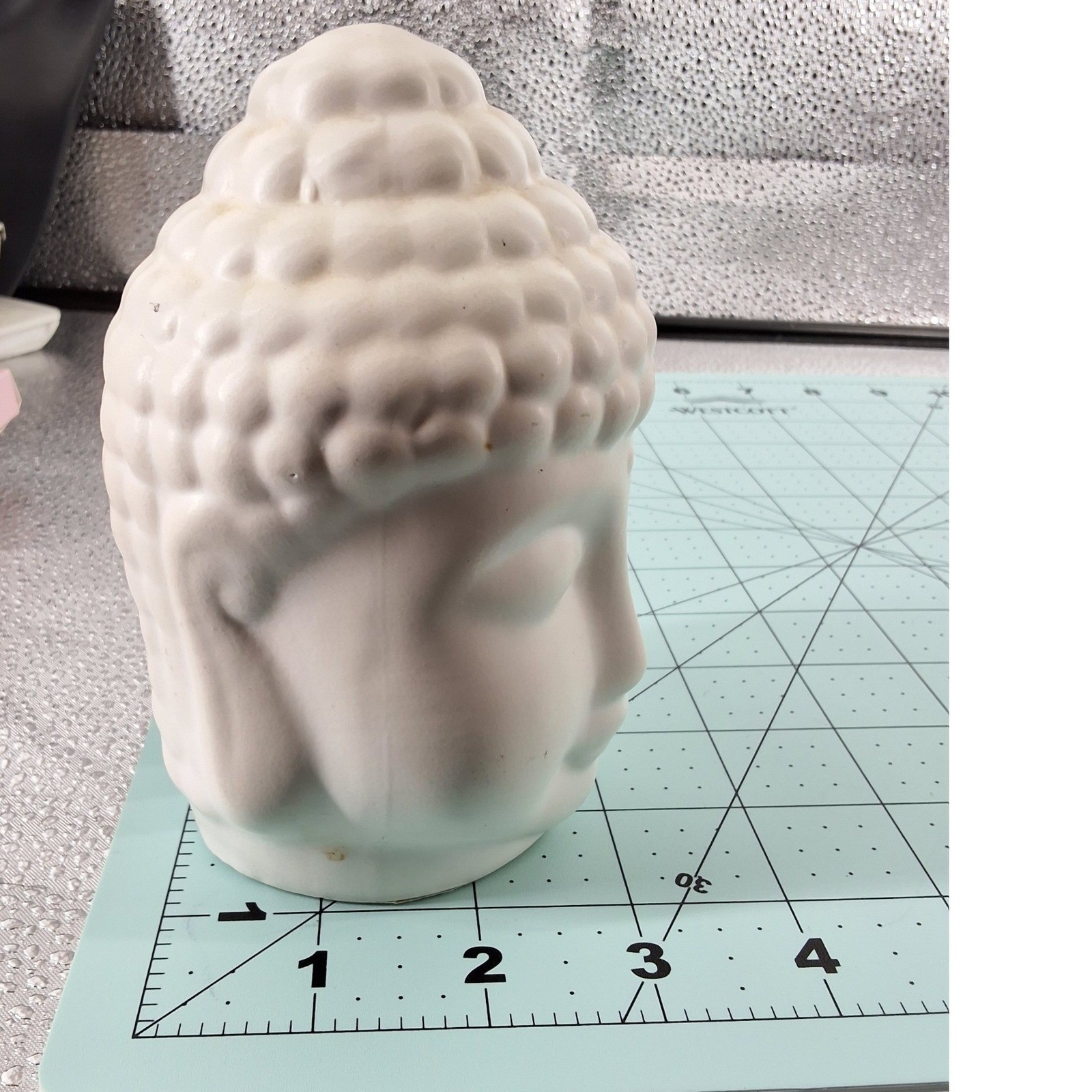 Matte White Ceramic Buddha Head Statue 5" Zen Home Decor Spiritual Bust