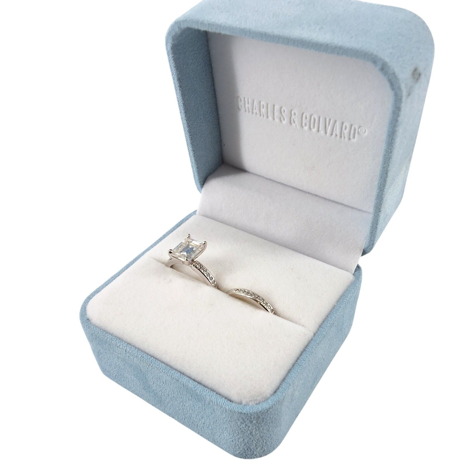 Charles & Colvard 14K WG 2.5ctw Emerald Moissanite Bridal Ring Set 5.5