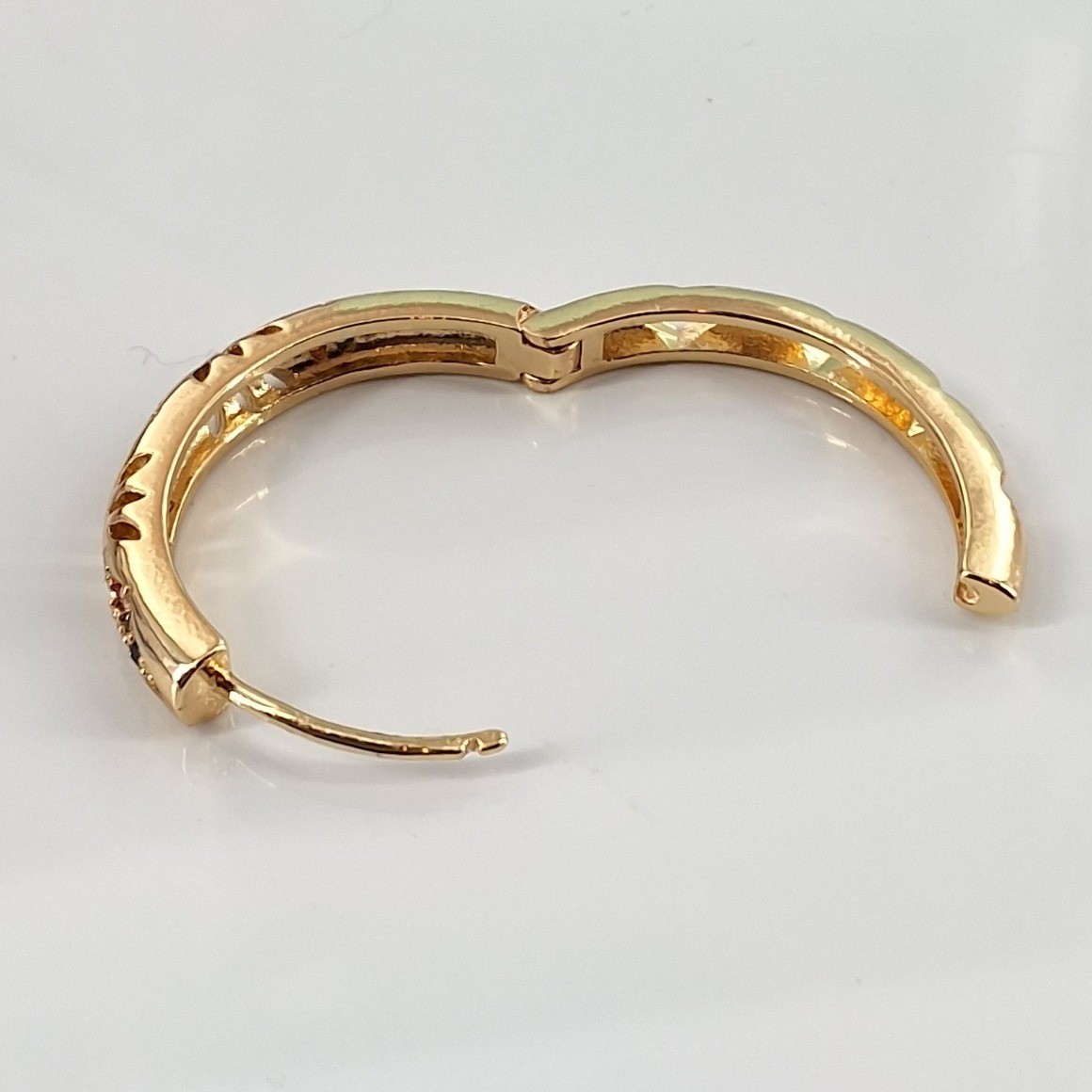 Gold Tone Rainbow Rhinestone Hinged Huggie Hoop Earrings 21mm - View 3
