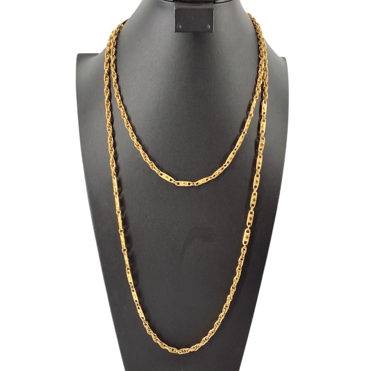 Monet Vintage Gold Tone 60" Mixed Rope & Embossed Bar Link Necklace