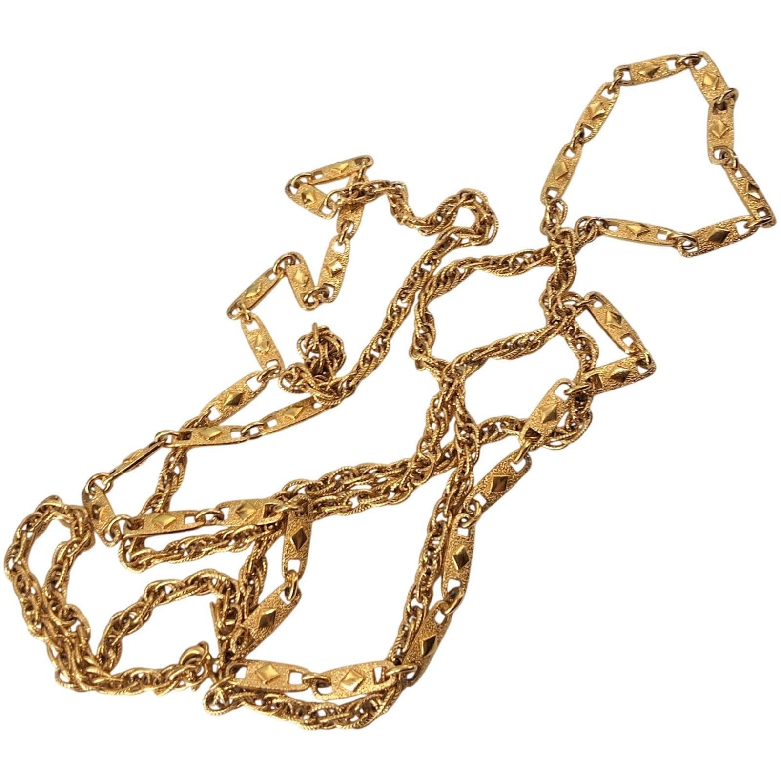 Monet Vintage Gold Tone 60" Mixed Rope & Embossed Bar Link Necklace - View 3