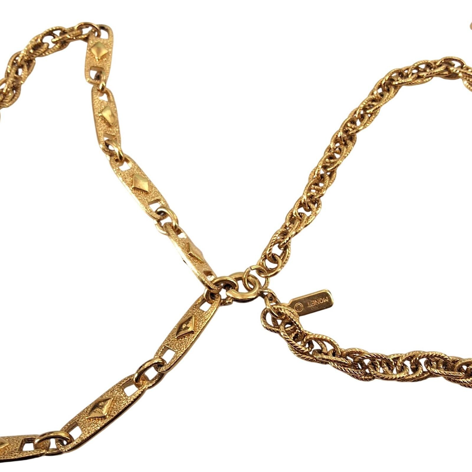 Monet Vintage Gold Tone 60" Mixed Rope & Embossed Bar Link Necklace - View 4