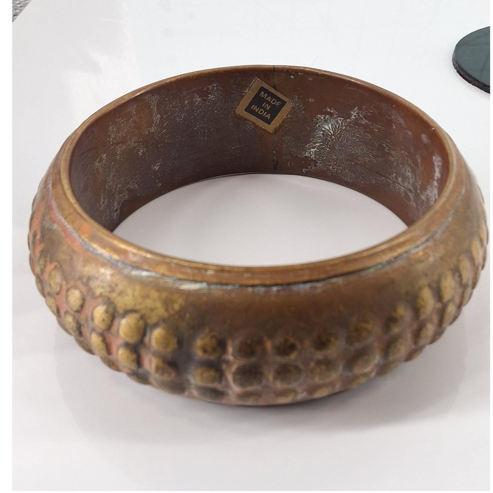 Vintage Chunky Hammered Copper Bangle Bracelet Made in India Boho