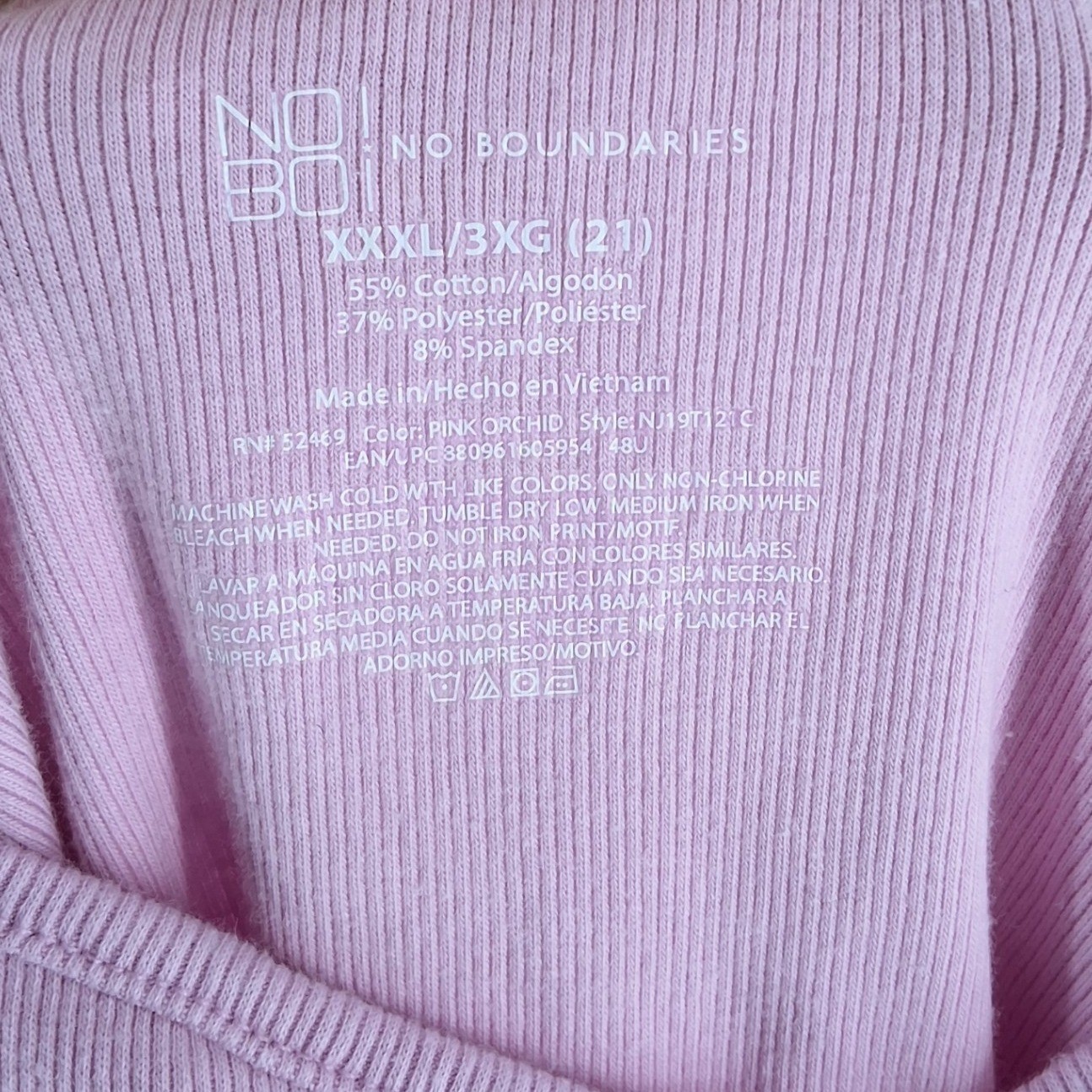 No Boundaries Pink Orchid Ribbed Camisole V-Neck Tank Top XXXL 3XG 21 NJ19T121C