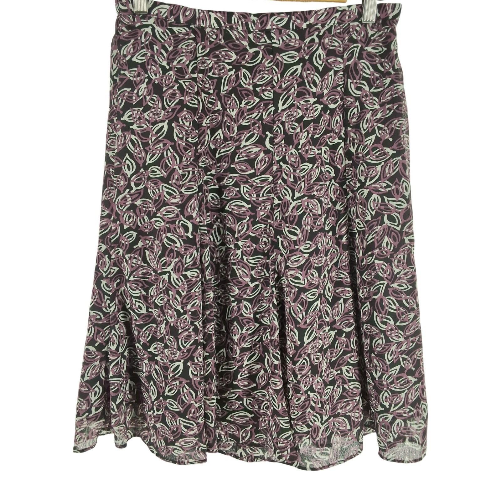 Mulberry Leaf Print A-Line Skirt Purple Green Black Size 4