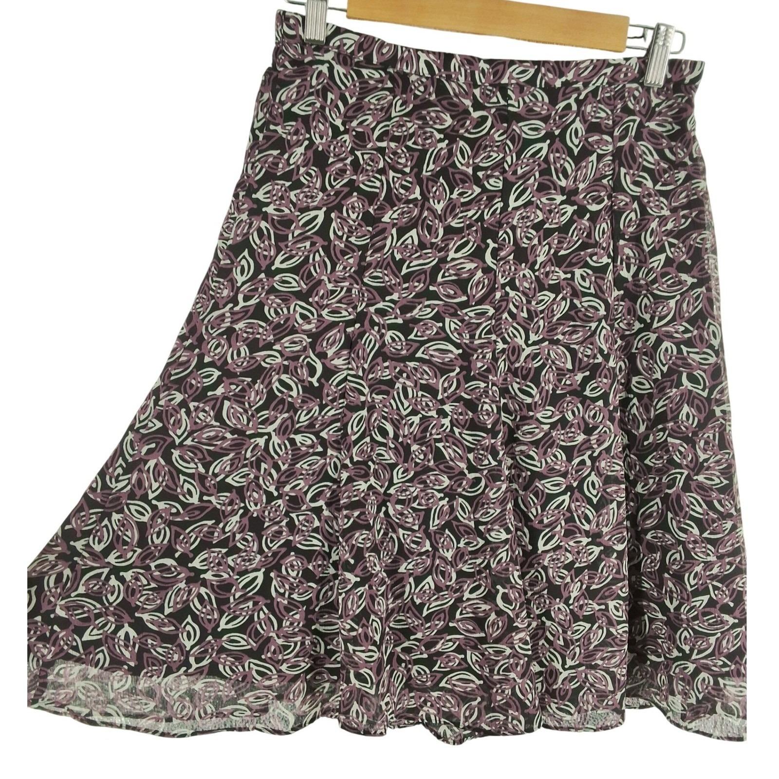 Mulberry Leaf Print A-Line Skirt Purple Green Black Size 4 - View 3