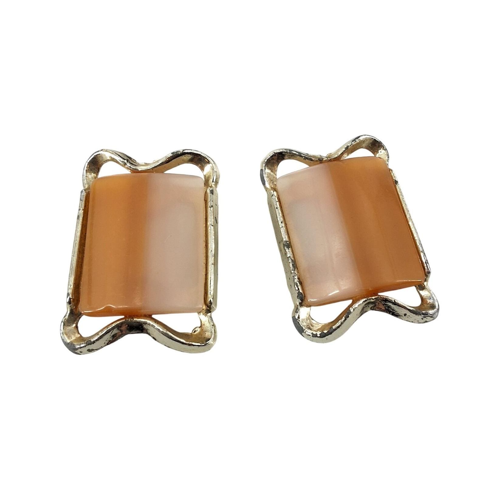 Vintage Coro Peach Orange Thermoset Plastic Gold Tone Clip On Earrings MCM