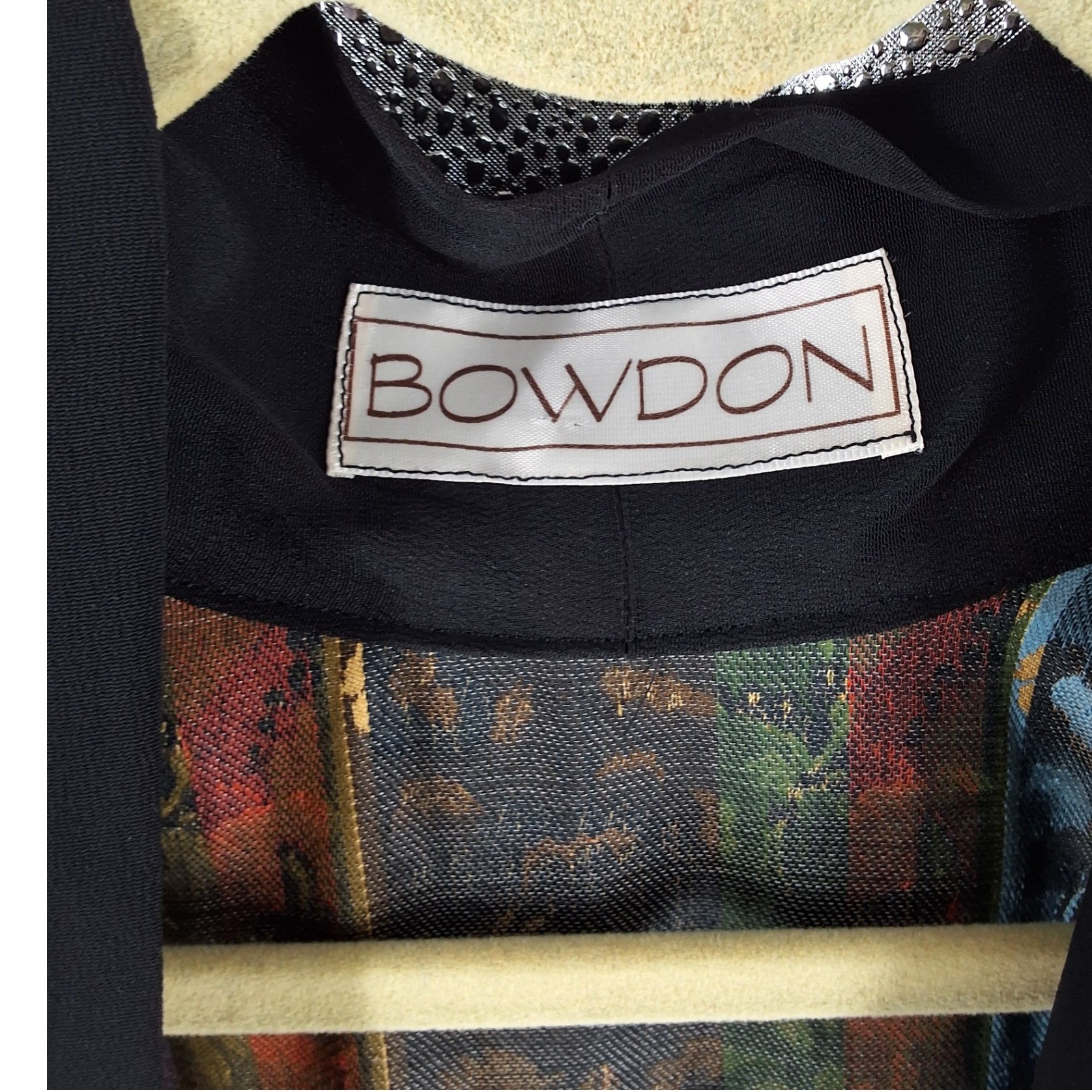 Vintage Bowdon Kimono Jacket Black Yellow Floral Butterfly Tapestry Coin Tie - View 3