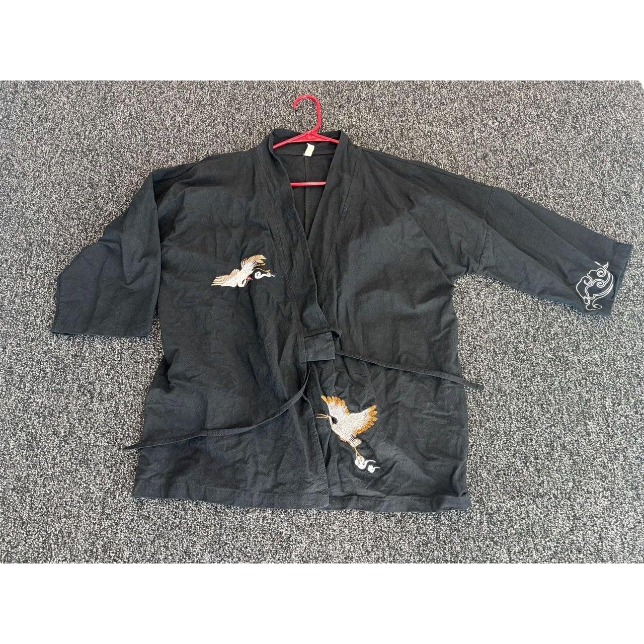 Vintage Bowdon Kimono Jacket Black Yellow Floral Butterfly Tapestry Coin Tie - View 9