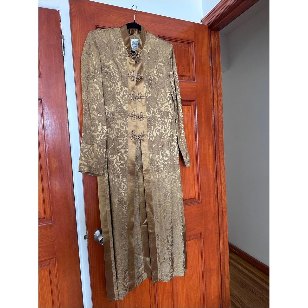 Vintage Bowdon Kimono Jacket Black Yellow Floral Butterfly Tapestry Coin Tie - View 12