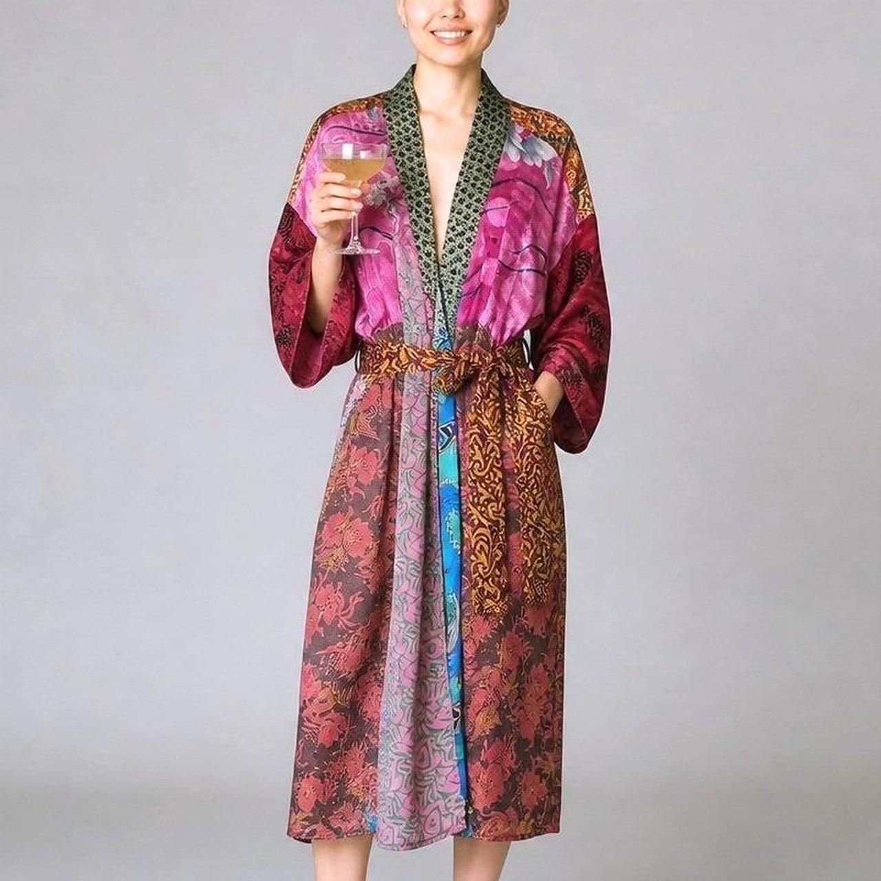 Vintage Bowdon Kimono Jacket Black Yellow Floral Butterfly Tapestry Coin Tie - View 15