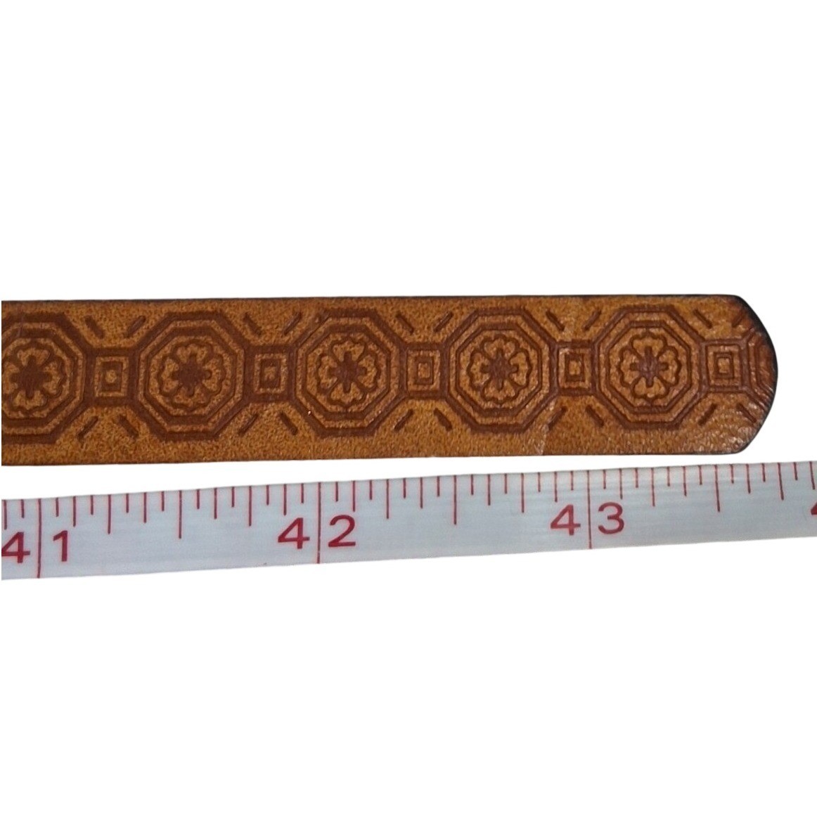 Steve Madden XL Cognac Brown Geometric Embossed Skinny Belt Gold Buckle